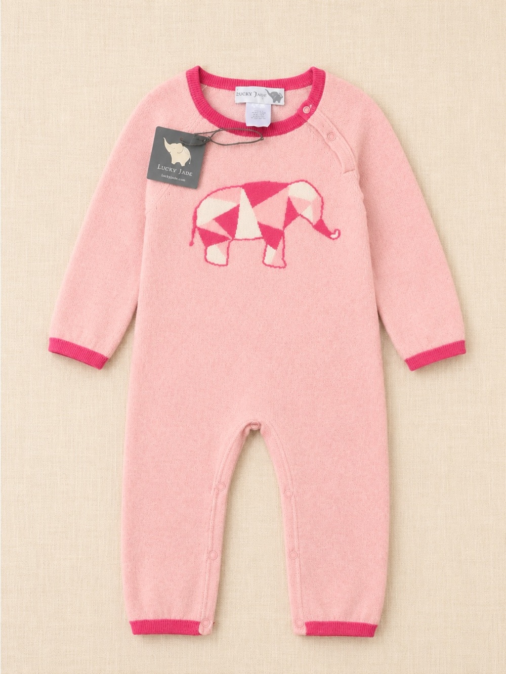 Lucky Jade Pink Cashmere Blend Baby Romper Elephant 9-12M NWT